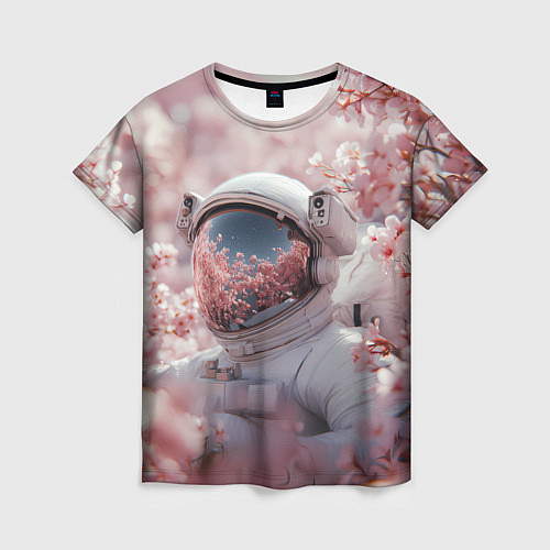 Женская футболка Космонавт в весенних листьях / 3D-принт – фото 1