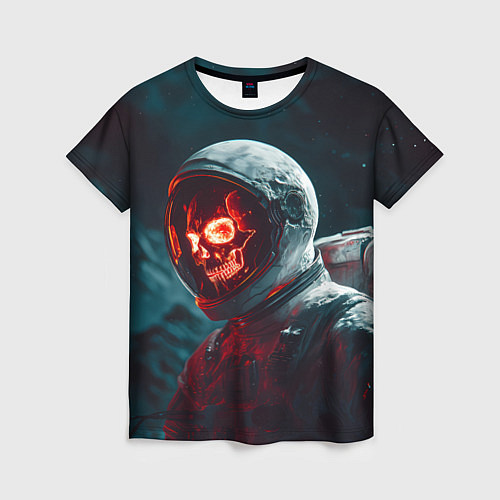 Женская футболка Череп космонавта красного цвета / 3D-принт – фото 1
