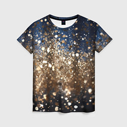 Футболка женская Золотые блестки на черно-синем фоне, цвет: 3D-принт
