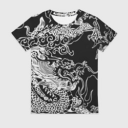 Футболка женская Белый дракон на черном, цвет: 3D-принт