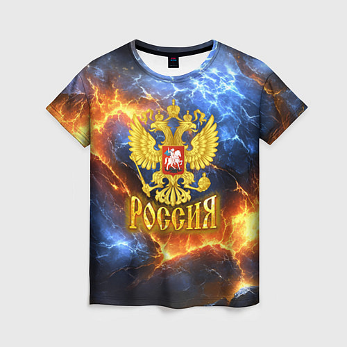 Женская футболка Россия герб и огонь / 3D-принт – фото 1