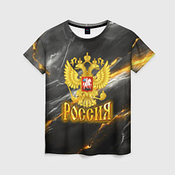 Женская футболка Россия черно-желтый фон