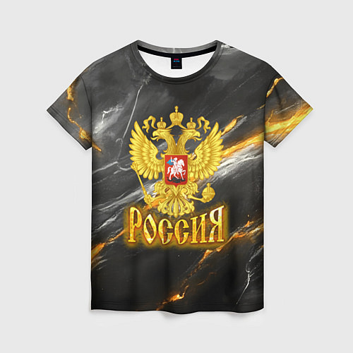 Женская футболка Россия черно-желтый фон / 3D-принт – фото 1