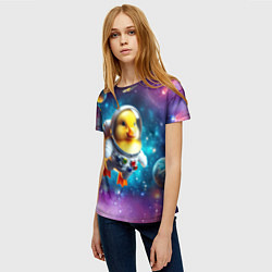 Футболка женская Прикольный утёнок бравый космонавт - нейроарт, цвет: 3D-принт — фото 2