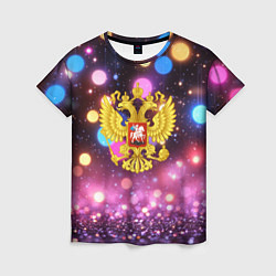Женская футболка Герб России на фоне бокке