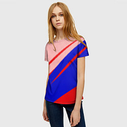 Футболка женская Красно-синий текстурный с полосами, цвет: 3D-принт — фото 2