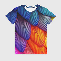 Футболка женская Радужные перья попугая, цвет: 3D-принт