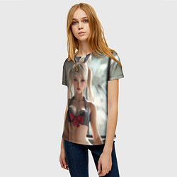 Футболка женская Девушка блондинка с ушками зайца, цвет: 3D-принт — фото 2