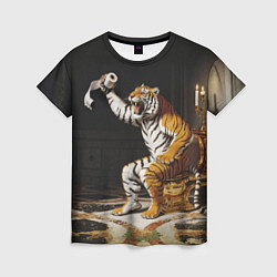 Футболка женская Тигр сидит на золотом унитазе сердится, цвет: 3D-принт