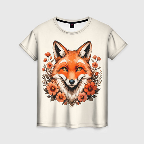 Женская футболка Japanese fox in flowers / 3D-принт – фото 1