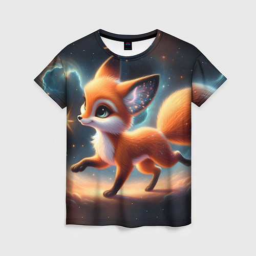 Женская футболка Лиса бежит по космическому простору / 3D-принт – фото 1