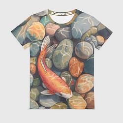 Футболка женская Акварельный Кои карп и камушки галька, цвет: 3D-принт