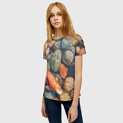 Футболка женская Акварельный Кои карп и камушки галька, цвет: 3D-принт — фото 2