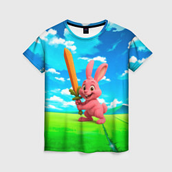 Женская футболка Розовый заяц с мечом из морковки