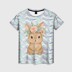 Футболка женская Зайчик с венком из цветов на голове, цвет: 3D-принт