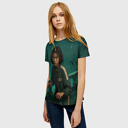 Футболка женская Игра в кальмара - игрок 067 в стойке старта, цвет: 3D-принт — фото 2