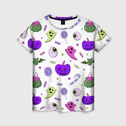 Футболка женская Halloween purple pumpkin pattern, цвет: 3D-принт