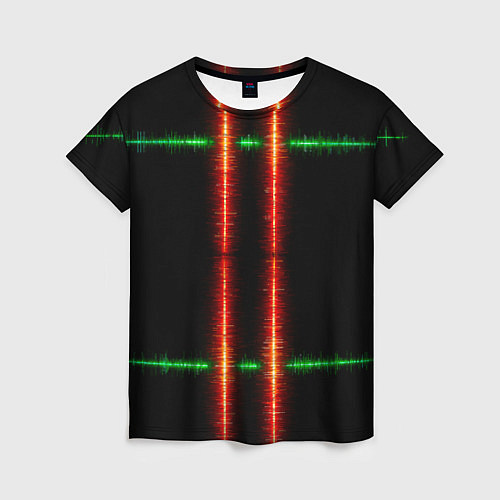 Женская футболка Color black green red lines / 3D-принт – фото 1