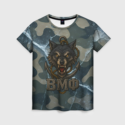 Женская футболка ВМФ волк на камуфляже / 3D-принт – фото 1