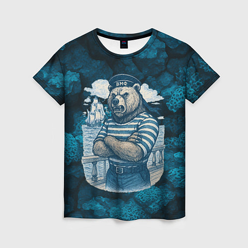 Женская футболка Медведь ВМФ в тельняшке / 3D-принт – фото 1