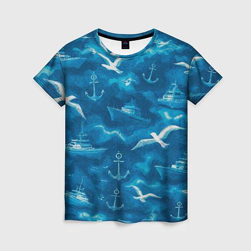 Женская футболка Морской камуфляж акварелью / 3D-принт – фото 1