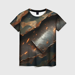 Футболка женская Камуфляжная ткань на металлической пластине, цвет: 3D-принт