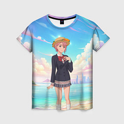 Женская футболка Дандадан Сиратори Айра на берегу моря