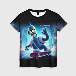Футболка женская Bender is a skateboarder in neon street - ai art, цвет: 3D-принт