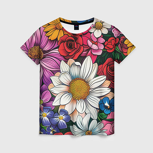 Женская футболка Крупные цветы / 3D-принт – фото 1