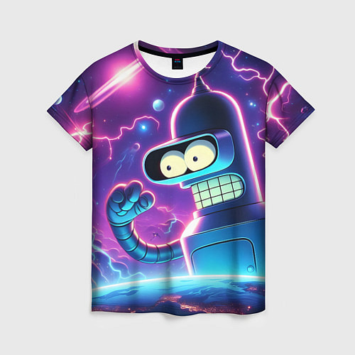 Женская футболка Bender in neon space - cartoon Futurama / 3D-принт – фото 1