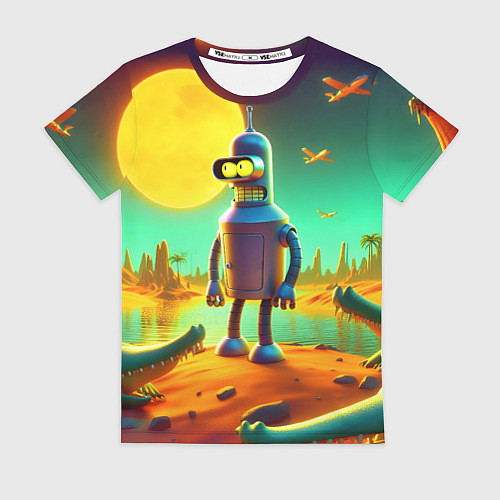 Женская футболка Робот-сгибальщик Бендер на планете крокодилов / 3D-принт – фото 1