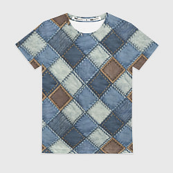 Футболка женская Джинсовый пэчворк ромбовый узор, цвет: 3D-принт