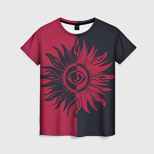 Женская футболка Солнце красно-синее / 3D-принт – фото 1