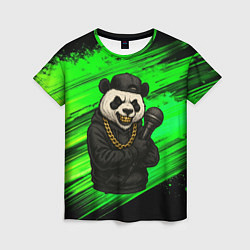 Женская футболка Панда рэпер с микрофоном