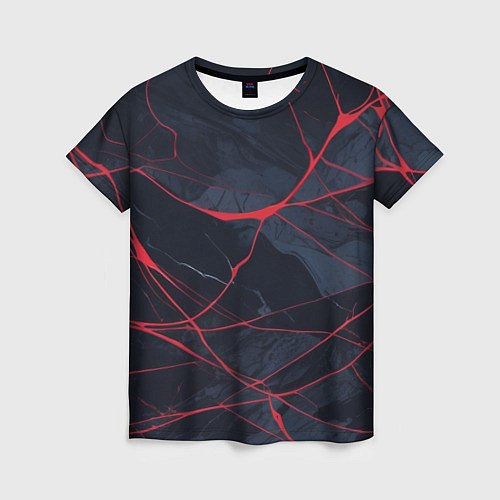 Женская футболка Мраморные узоры из переплетений красных линий / 3D-принт – фото 1