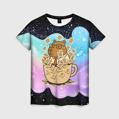 Женская футболка Менеджер капибара в кружке в стикерах / 3D-принт – фото 1