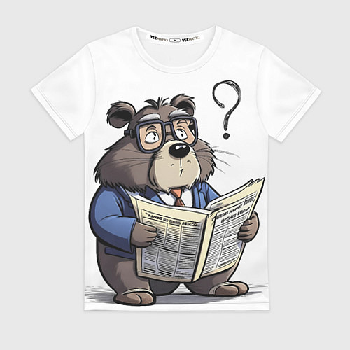 Женская футболка Бобр - интеллигент с газетой / 3D-принт – фото 1