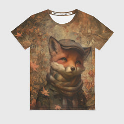 Футболка женская Лисёнок в клетчатом шарфе, цвет: 3D-принт