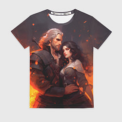 Женская футболка Йеннифэр и Ведьмак среди огня