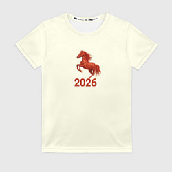 Футболка женская Символ 2026 года красная огненная лошадь, цвет: 3D-принт