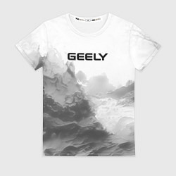 Женская футболка Geely на сером абстрактном фоне