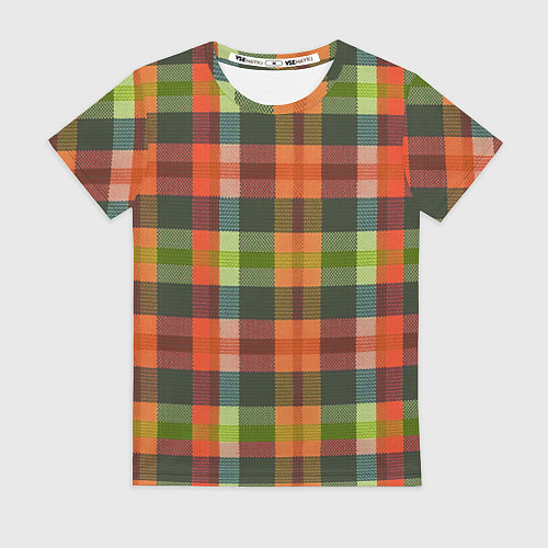 Женская футболка Красно-зелёная клетка с текстурой ткани / 3D-принт – фото 1