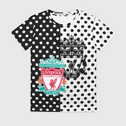 Женская футболка Liverpool черно белые точки