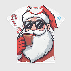 Футболка женская Санта Клаус в стильных солнцезащитных очках, цвет: 3D-принт
