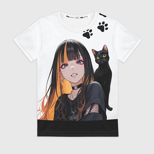 Женская футболка Девушка и кот / 3D-принт – фото 1