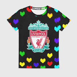 Футболка женская Ливерпуль пиксельные сердца, цвет: 3D-принт