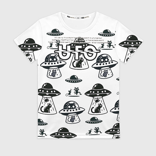 Женская футболка UFO и котики / 3D-принт – фото 1