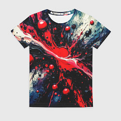 Футболка женская Разлитая красная масляная краска на чёрном, цвет: 3D-принт