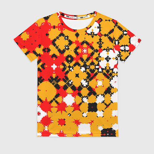Женская футболка Красно-желтая геометрическая абстракция / 3D-принт – фото 1