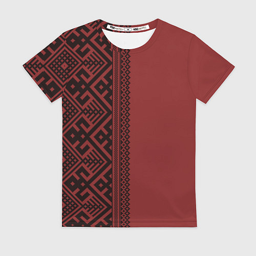 Женская футболка Узоры славянские в красном цвете / 3D-принт – фото 1